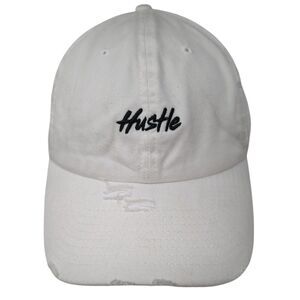 Hustle Slideback Hat White One Size Adjustable Embroidered Distressed KB ETHOS